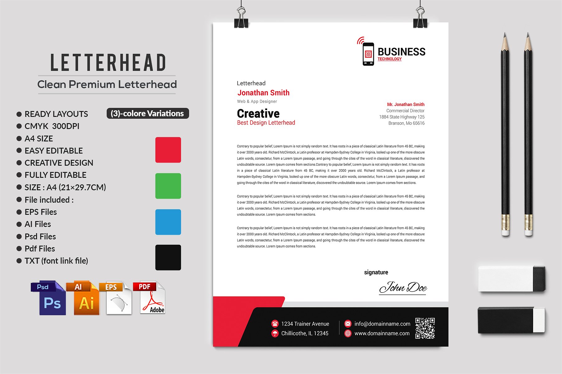 商务商业合同协议设计模板Letterhead Bundle