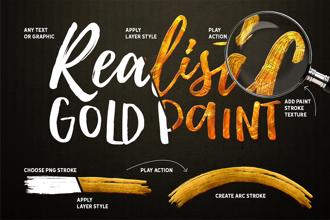 金色笔刷图案设计素材Gold Paint Effect fo