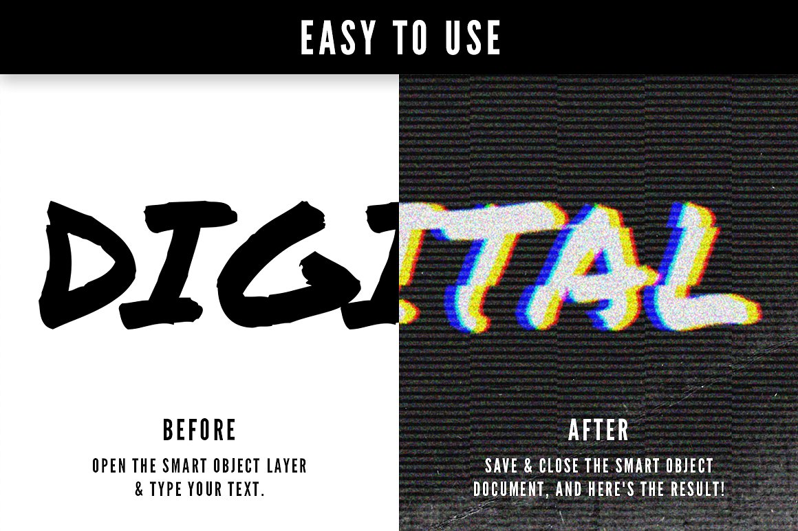 Glitch text effects for Photos