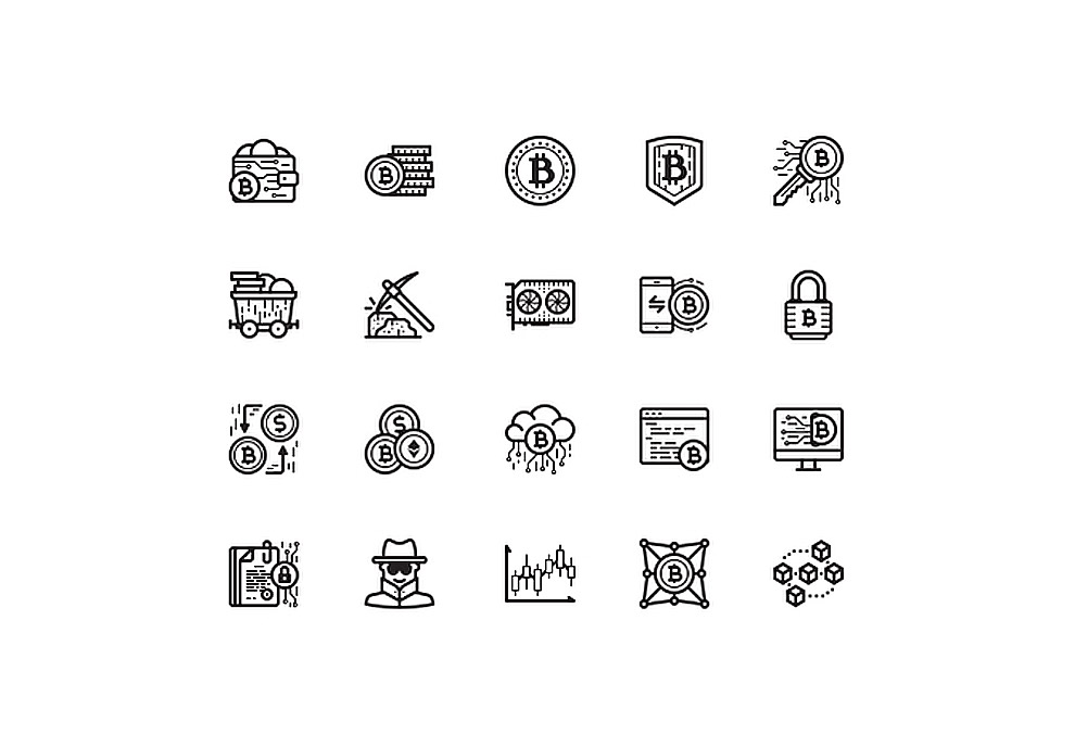 2种风格的20个金融比特币矢量图标集Bitcoin icon