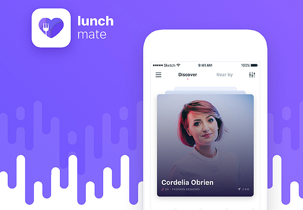 紫色优雅午餐约会社交媒体交友类移动手机APP应用程序UI工具