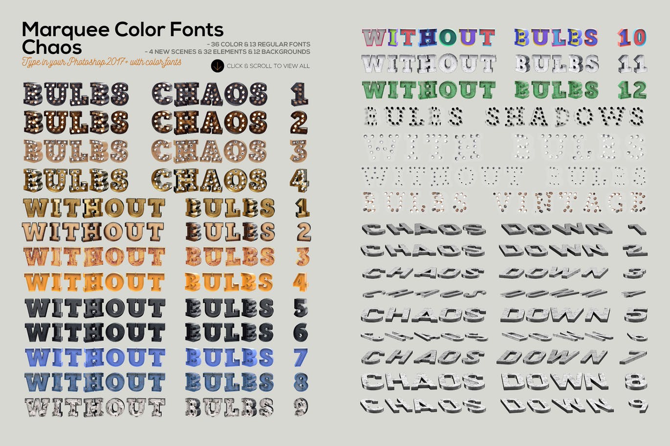 36色高分辨率复古灯光特效立体数字字母字体合集
