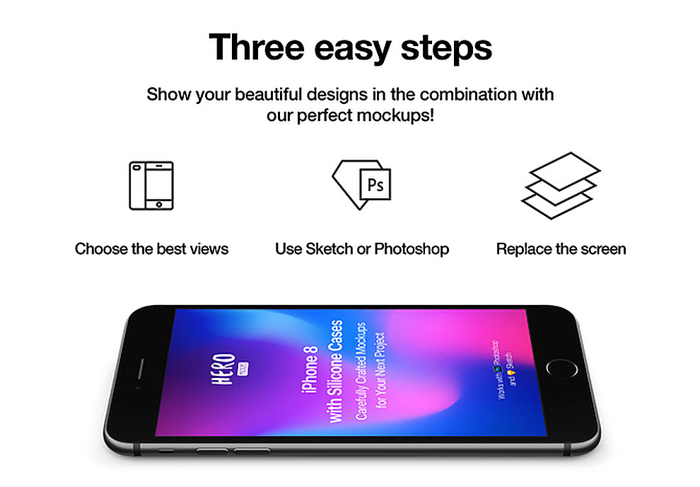 为广告素材精心制作的iPhone 8手机壳贴图样机PSD模板