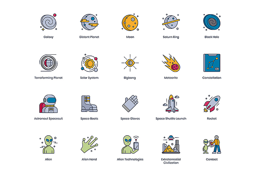 63个维度空间天文学天体平面矢量图标集Space Icons