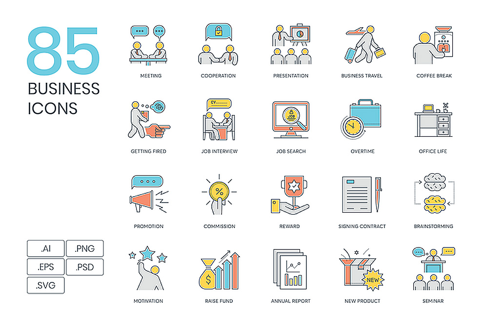 85个业务求职面试办公室生活战略市场投资矢量图标集Busin