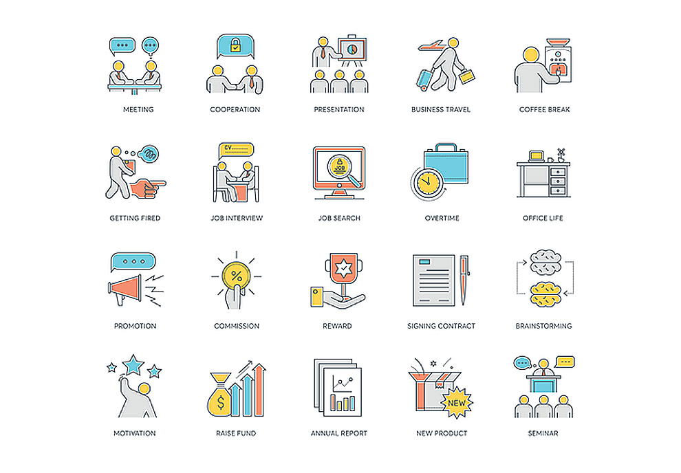 85个业务求职面试办公室生活战略市场投资矢量图标集Busin