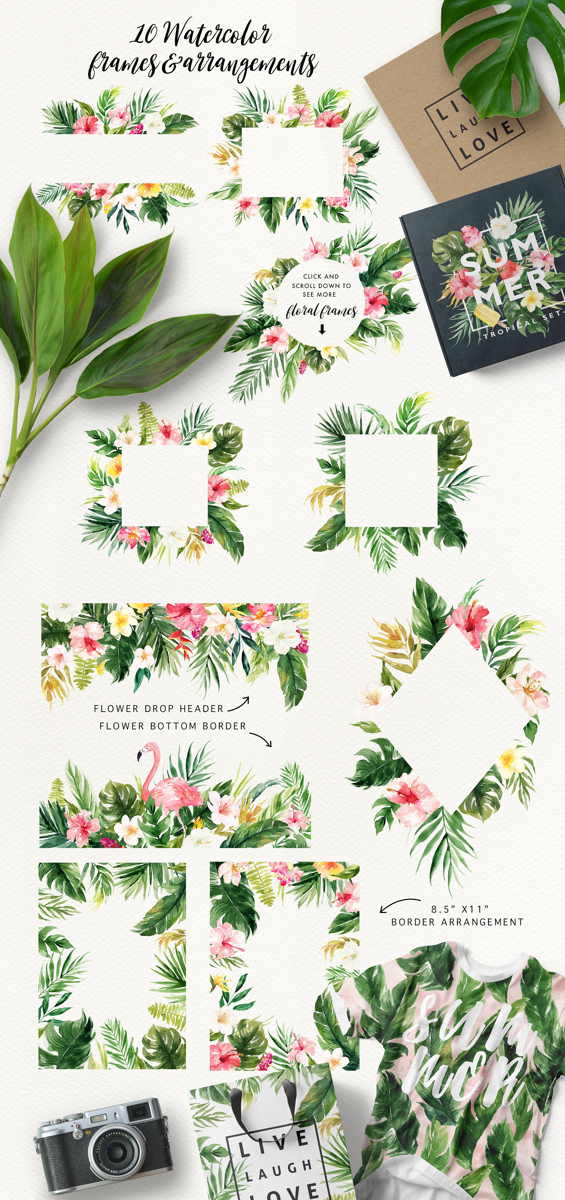 手绘夏季水彩花卉字母设计元素Summer Design Se