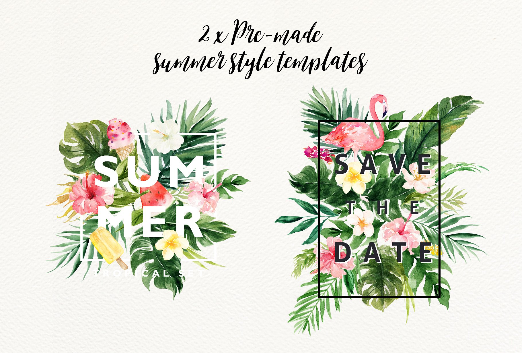 手绘夏季水彩花卉字母设计元素Summer Design Se