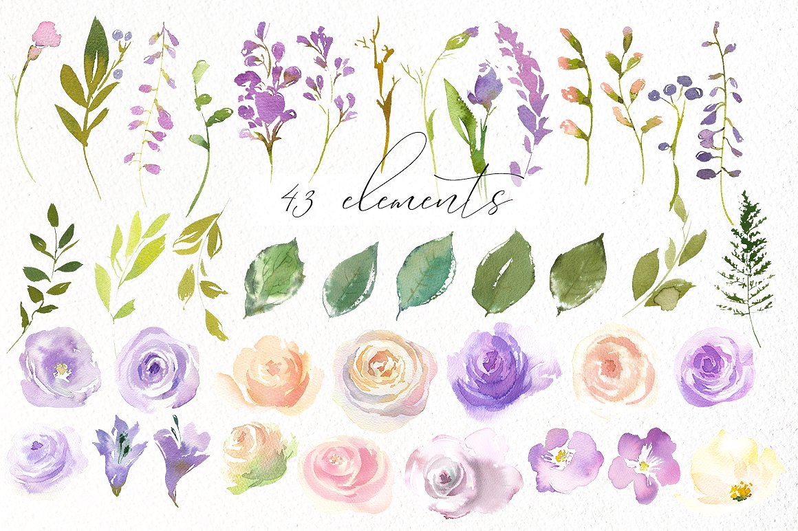 温柔紫色手绘水彩设计素材Bouquets de Mariee