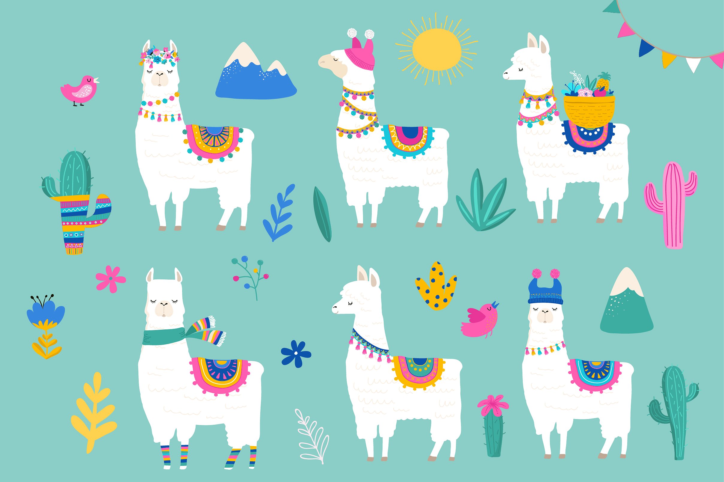 夏季手绘甜美设计素材Hola, Llama! Cute su
