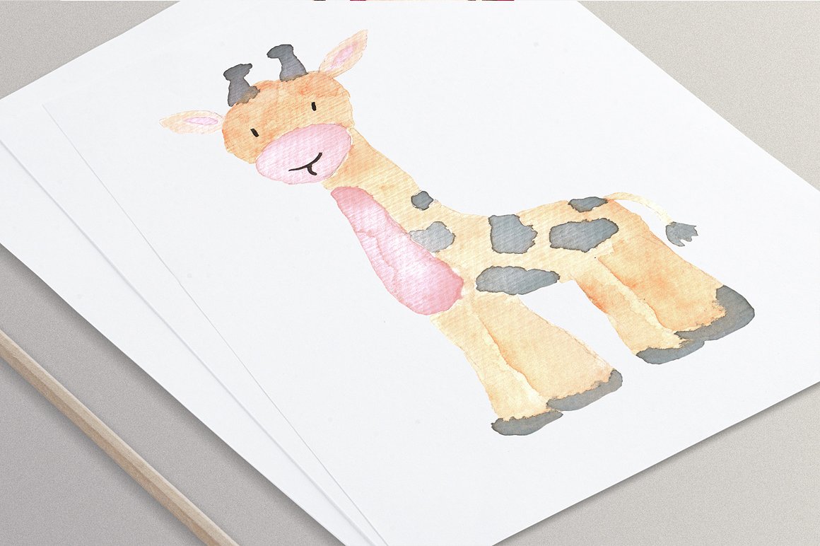 手绘水彩可爱动物设计素材Watercolor Cute An