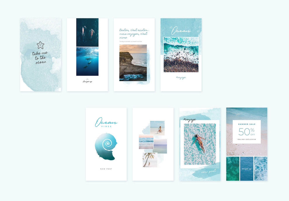 清新自由的海洋主题设计故事分享广告图海报PSD素材模板Oce