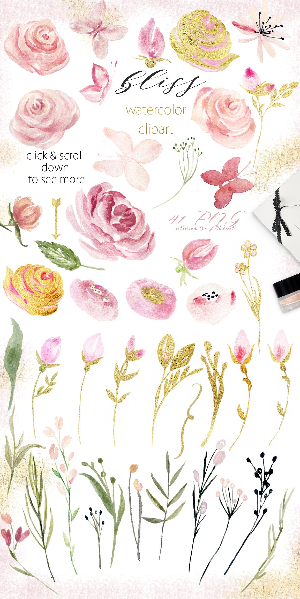 Watercolor clipart. Bliss. Pni