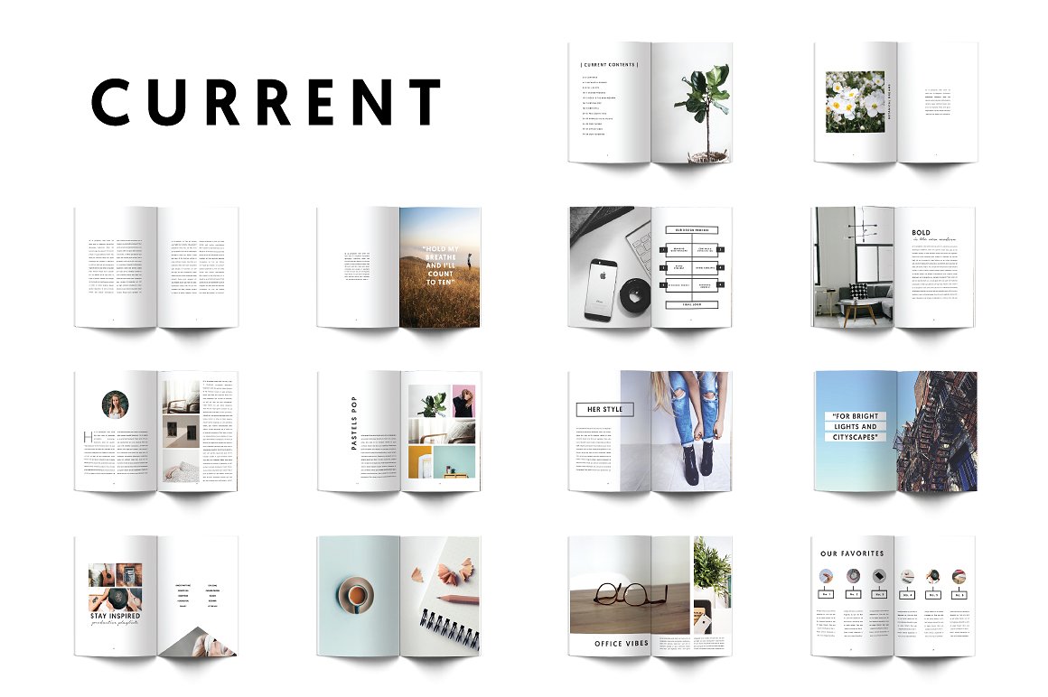 现代简约风格杂志设计模板Current Magazine
