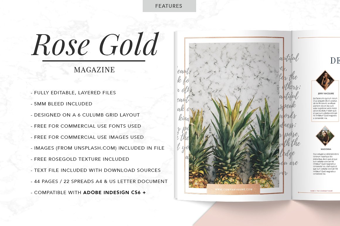 玫瑰金主题杂志设计模板ROSE GOLD | Magazin