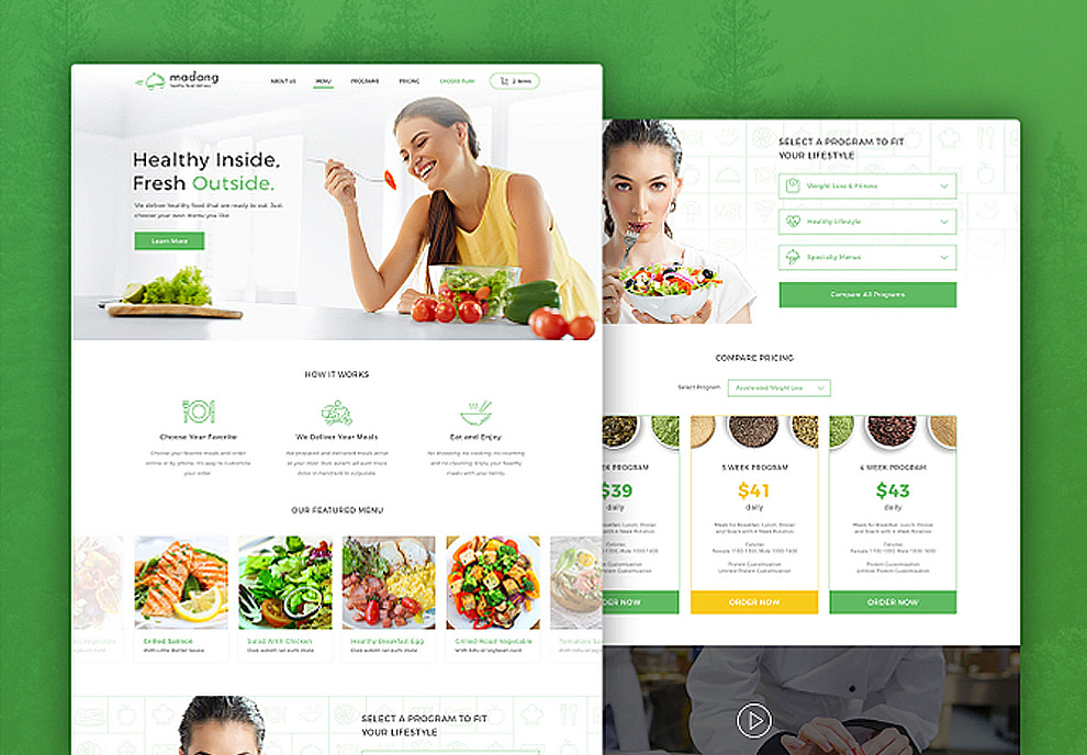 现代新鲜健康有机食品食材蔬菜水果配送服务PSD网页模板Mad