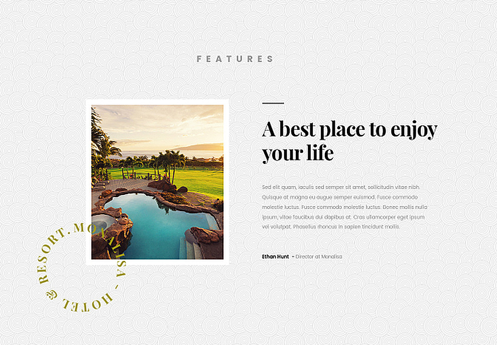 干净时尚的高级旅行度假预订酒店PSD网页模板Monalisa