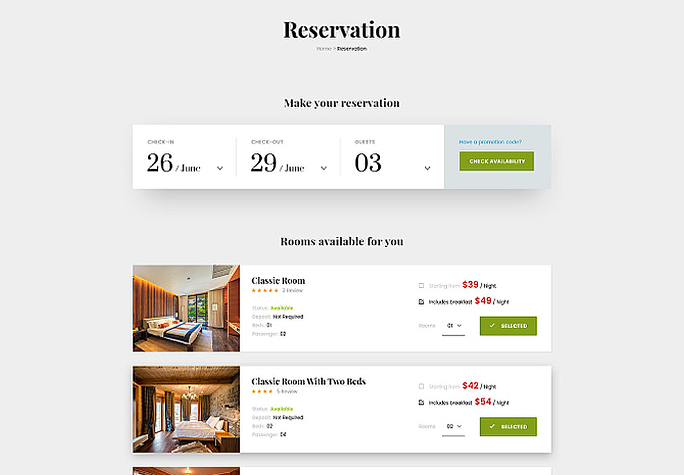 干净时尚的高级旅行度假预订酒店PSD网页模板Monalisa