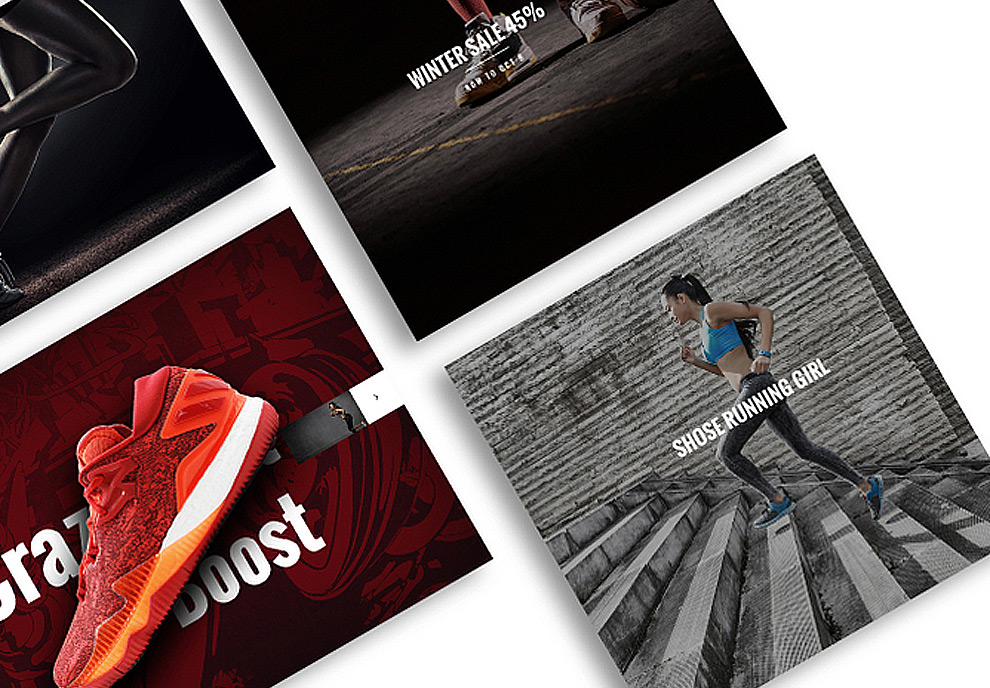 现代体育运动品牌跑步鞋电子商务在线购物PSD网页模板Mood