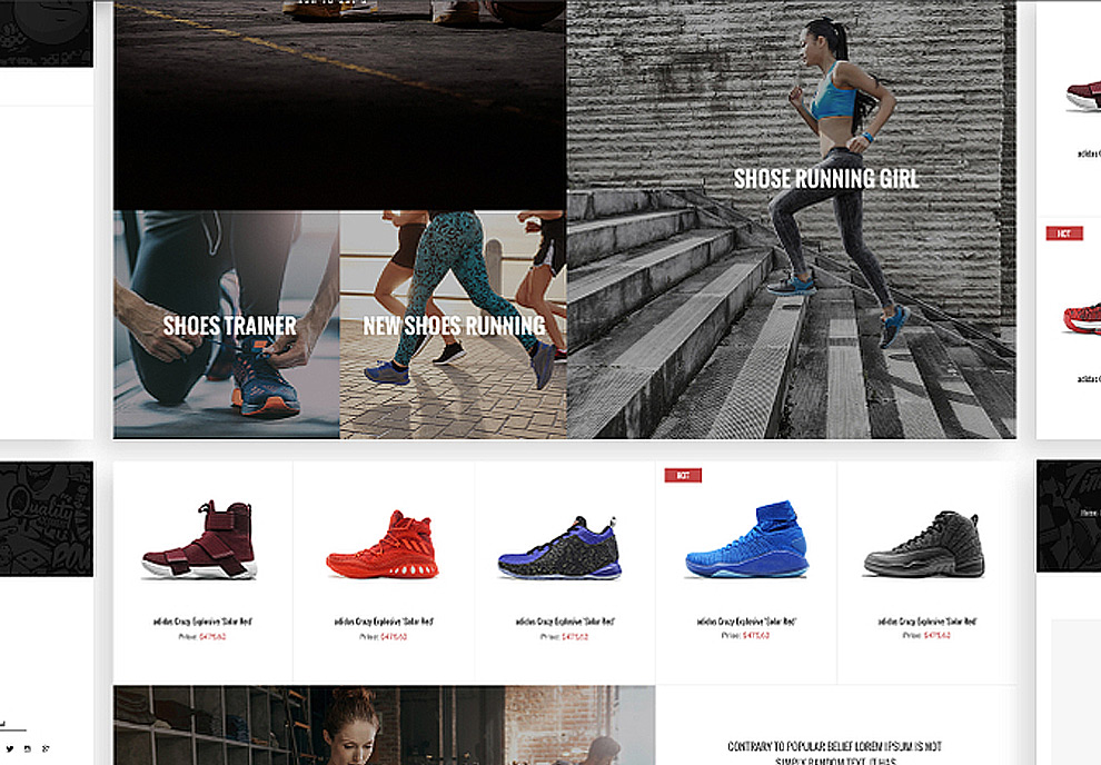 现代体育运动品牌跑步鞋电子商务在线购物PSD网页模板Mood