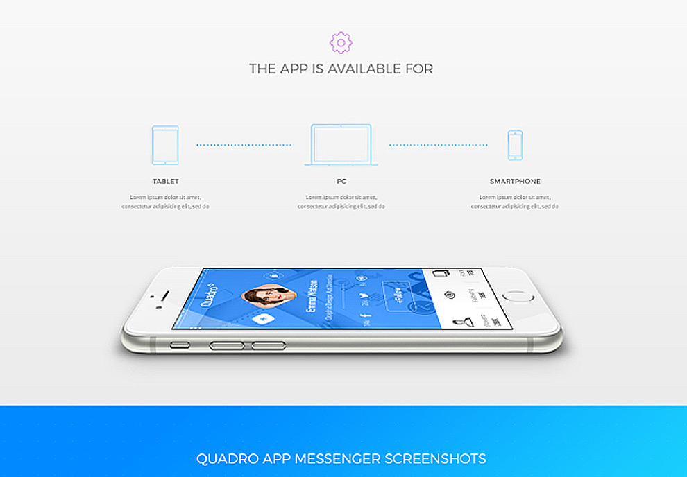 蓝色干净现代的登录页PSD网页模板Quadro App
