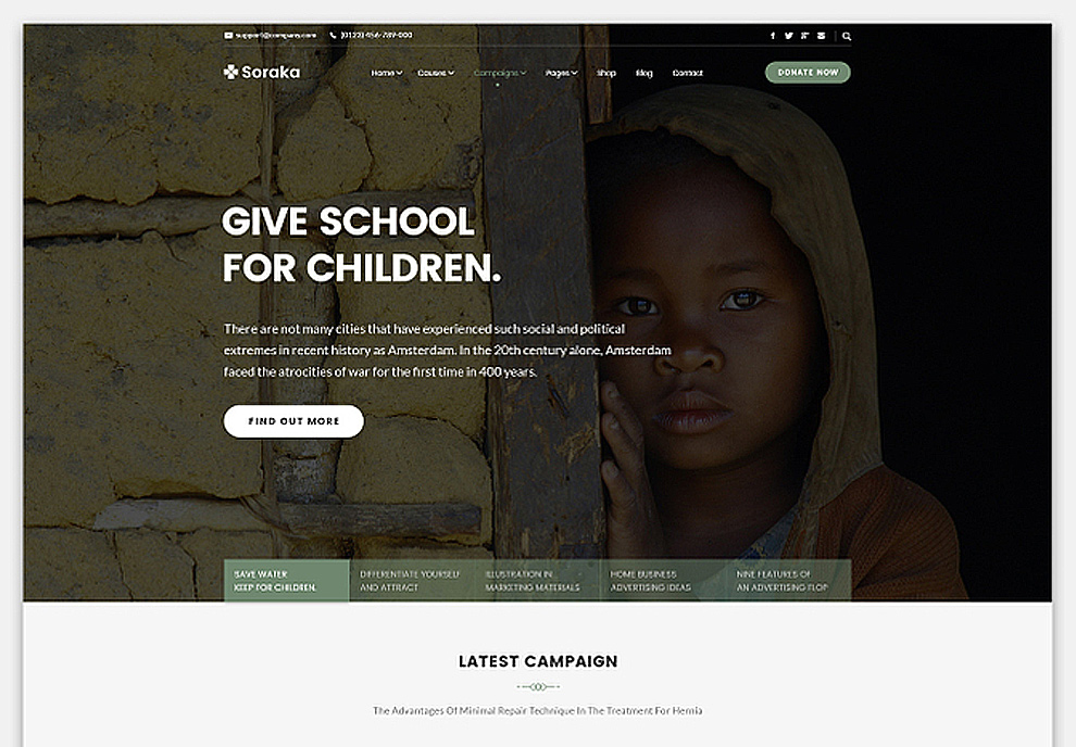 慈善机构非营利筹款儿童救助非政府组织主题宣传PSD网页模板S