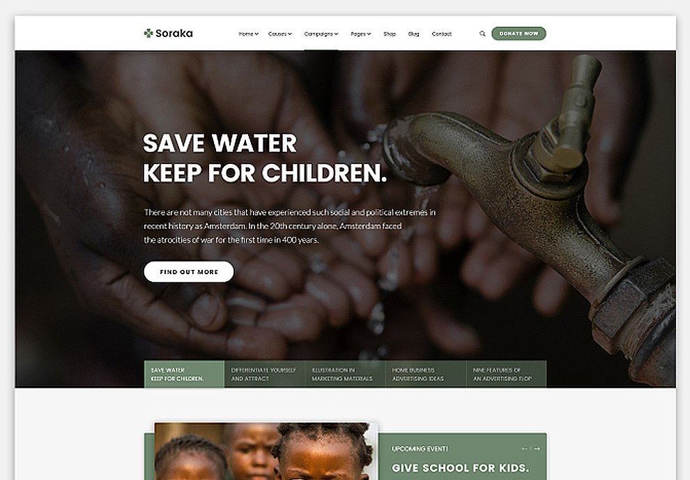 慈善机构非营利筹款儿童救助非政府组织主题宣传PSD网页模板S
