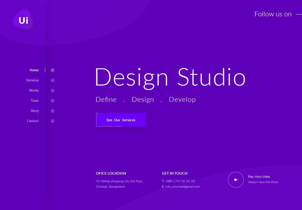 紫色创意工作室公司企业宣传推广PSD网页模板UI Creat