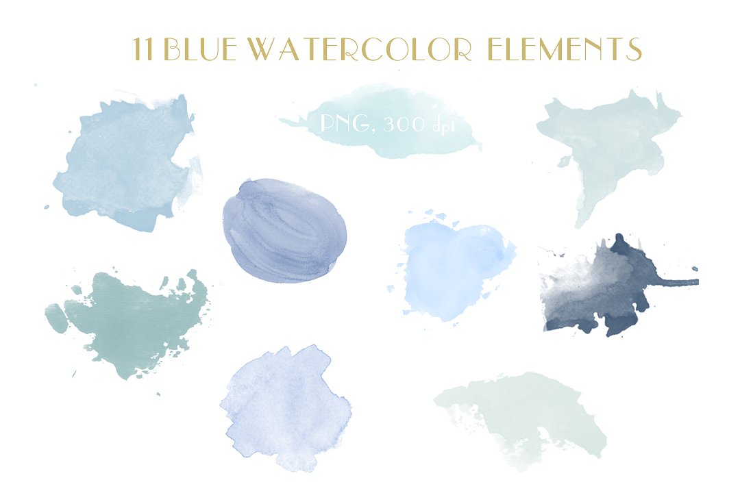 蓝色手绘水彩设计元素blue watercolor elem