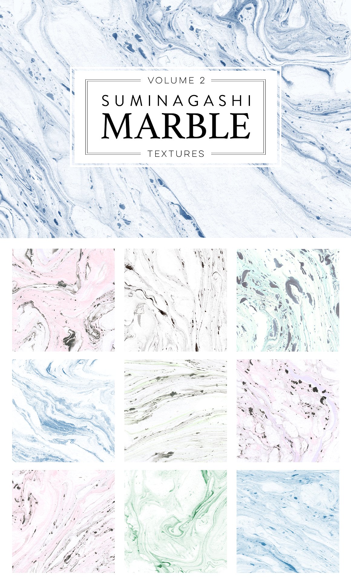 90个手工制作的大理石纸纹理集合包 Marble Paper