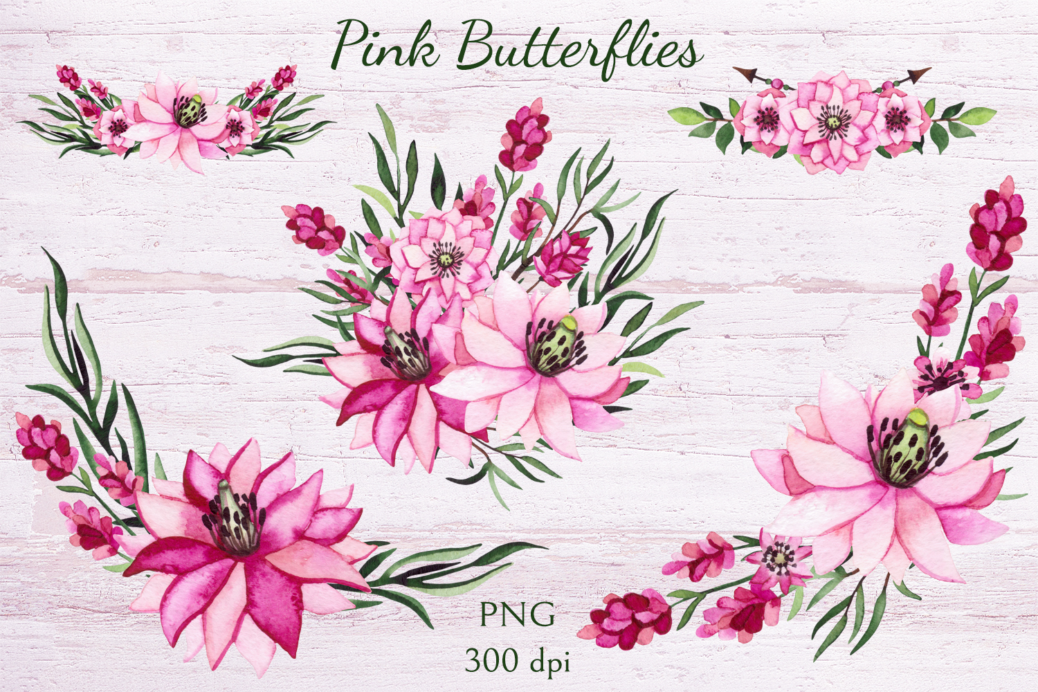 夏季花卉水彩舞蝶系列剪贴画素材 Pink Butterfli
