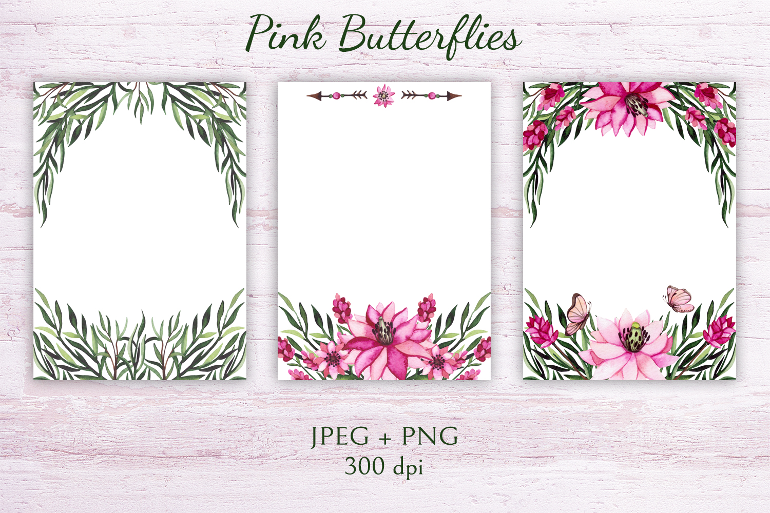夏季花卉水彩舞蝶系列剪贴画素材 Pink Butterfli