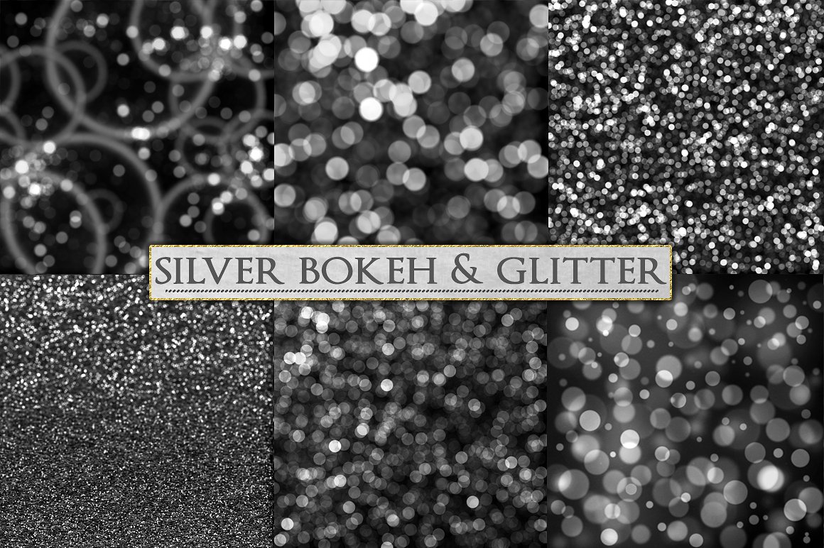 黑色散景设计背景Silver Glitter and Bok