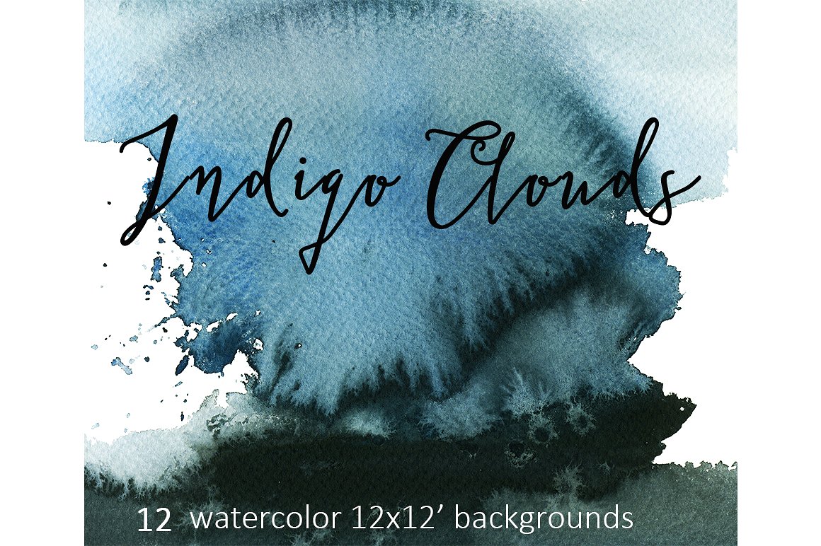 靛蓝手绘水彩背景和数码纸纹理素材 Indigo Waterc