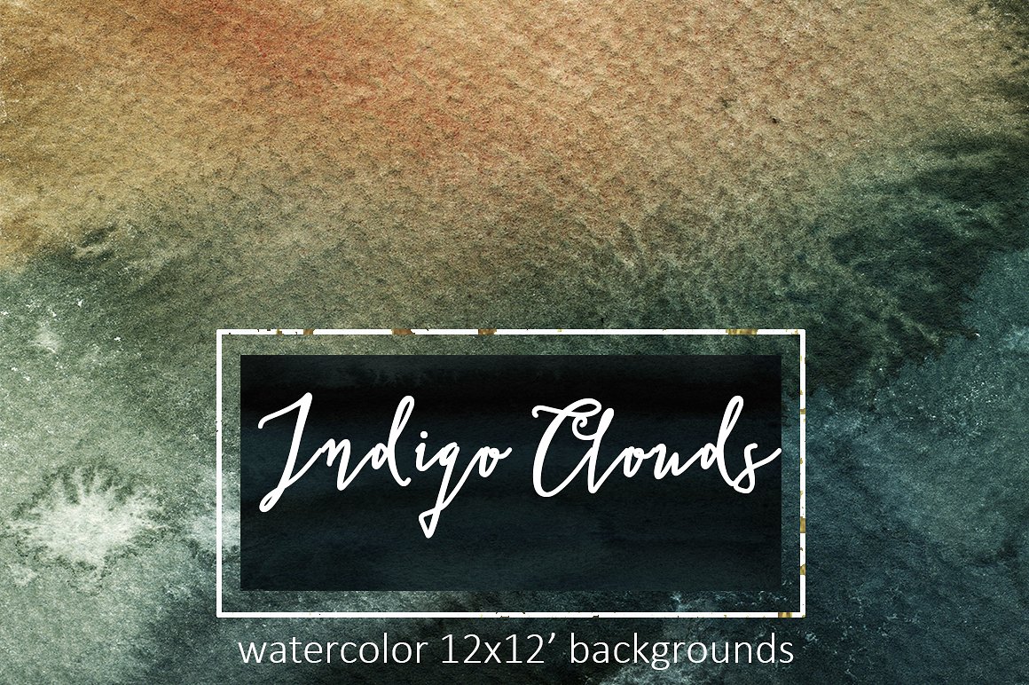 靛蓝手绘水彩背景和数码纸纹理素材 Indigo Waterc