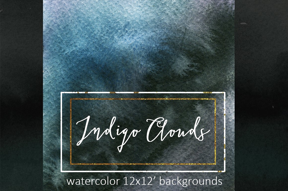 靛蓝手绘水彩背景和数码纸纹理素材 Indigo Waterc