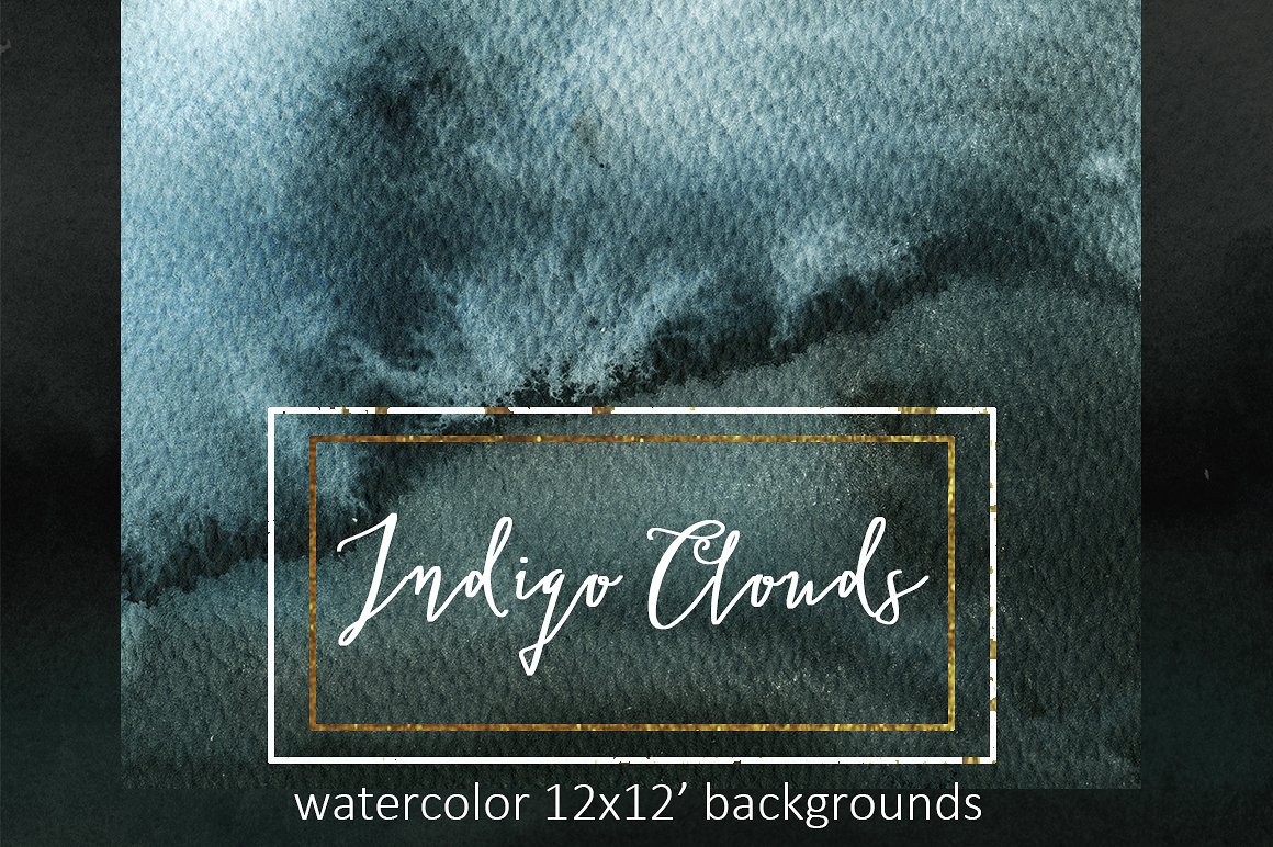 靛蓝手绘水彩背景和数码纸纹理素材 Indigo Waterc