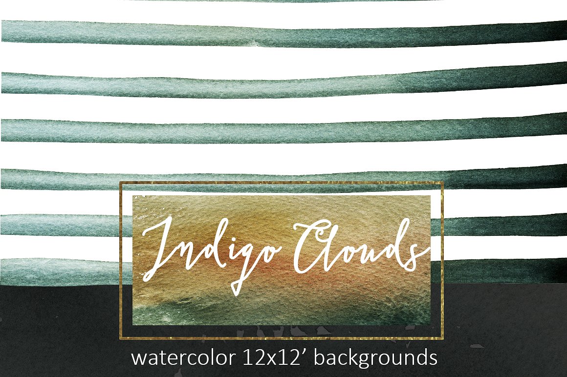 靛蓝手绘水彩背景和数码纸纹理素材 Indigo Waterc