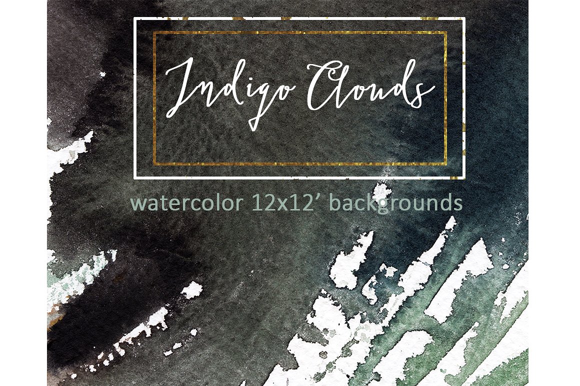 靛蓝手绘水彩背景和数码纸纹理素材 Indigo Waterc