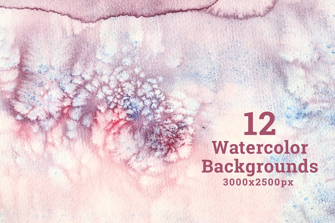 优质水彩背景设计素材Set of 12 Watercolor