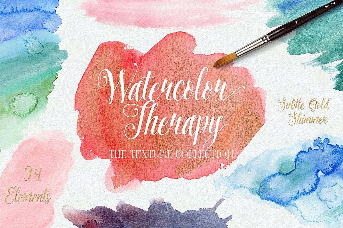 手绘水彩图案设计素材Watercolor Therapy: