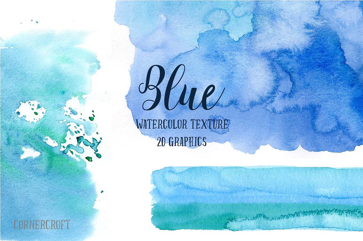 蓝色水彩图案设计素材Watercolor Blue Text