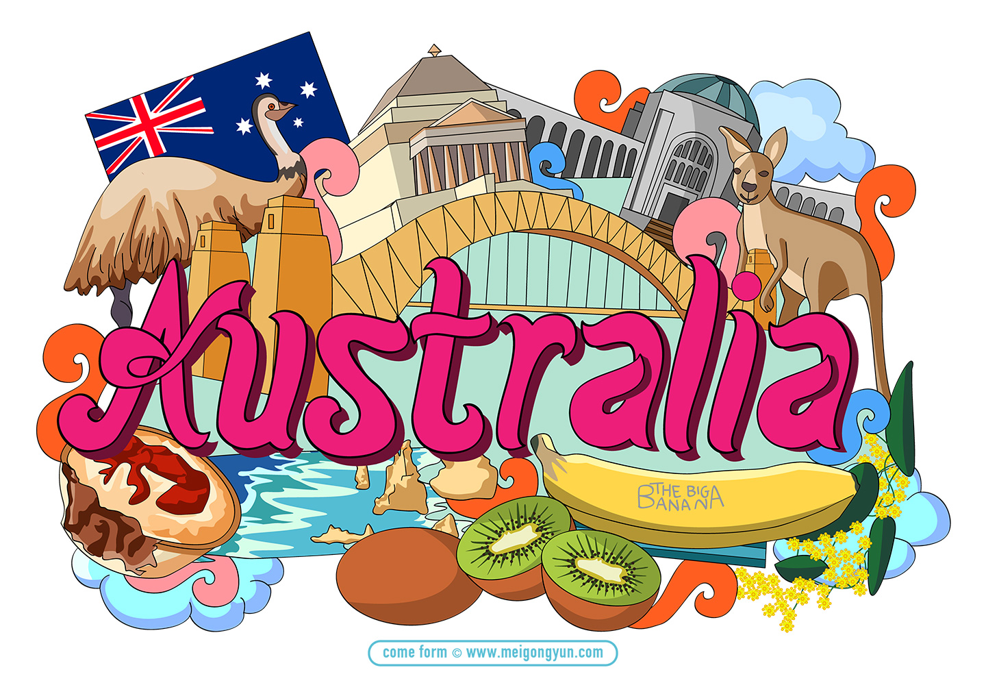 手绘涂鸦世界国家城市澳大利亚特色建筑矢量元素Australi
