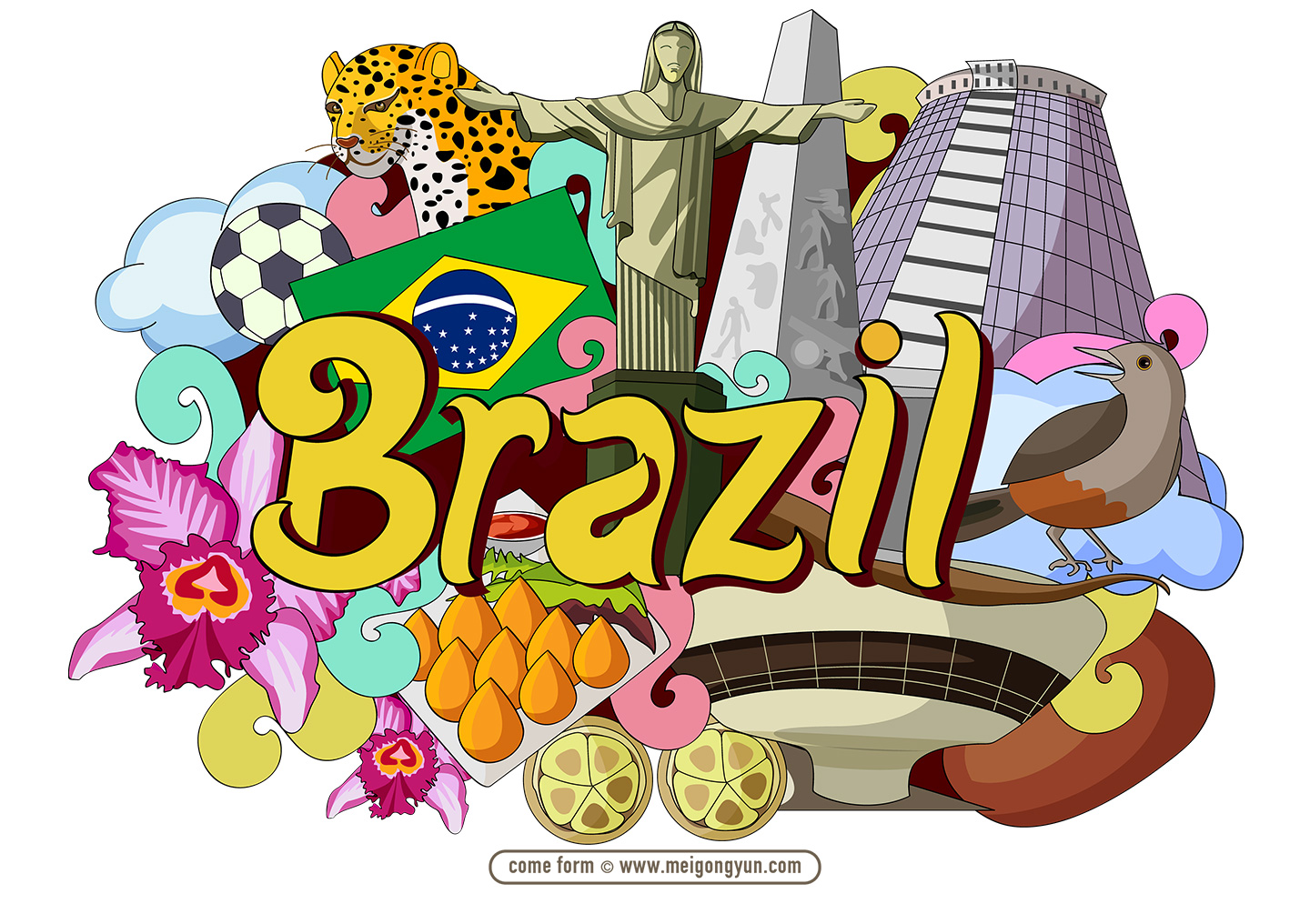 手绘涂鸦世界国家城市巴西特色建筑矢量元素Brazil 03