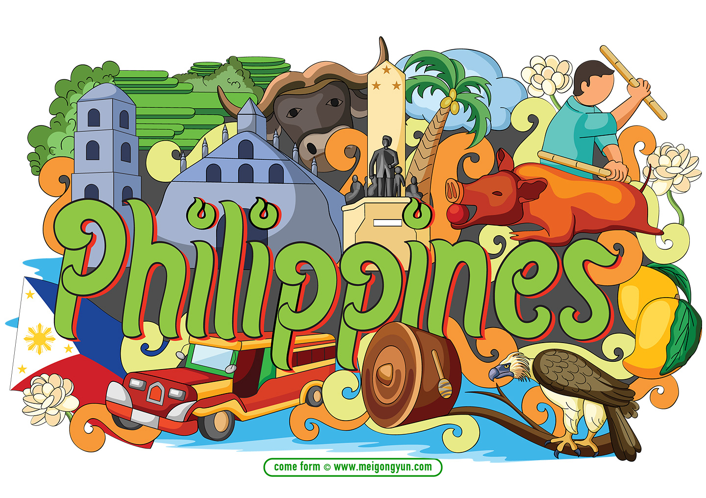 手绘涂鸦世界国家城市菲律宾特色建筑矢量元素Philippin