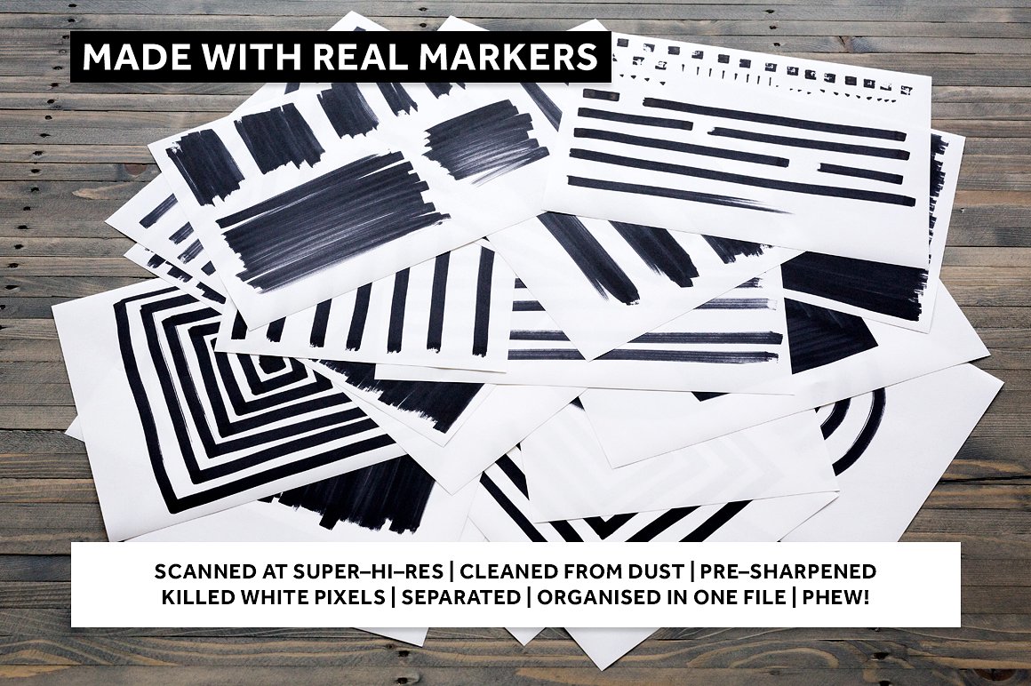 墨水笔刷形状设计素材REAL BLACK MARKER TE