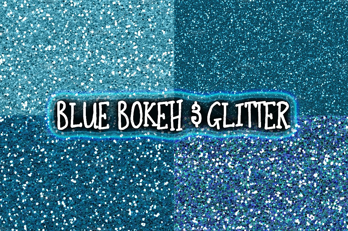 蓝色色调散景设计背景Blue Glitter & B