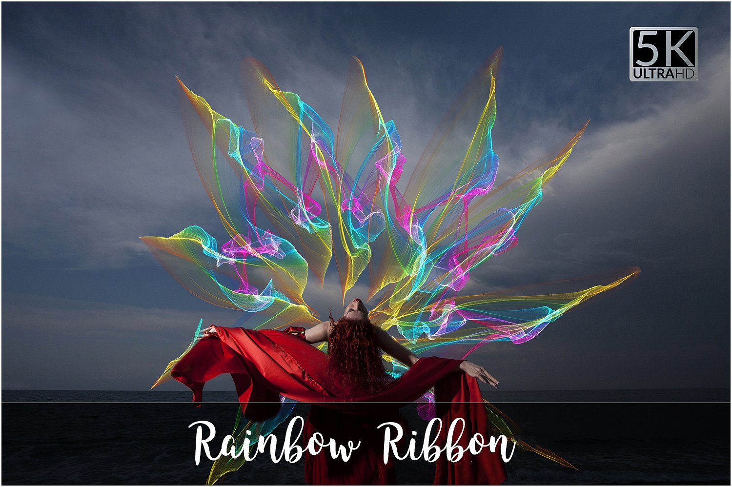 彩虹色调丝网设计素材5K Rainbow Ribbon Ov
