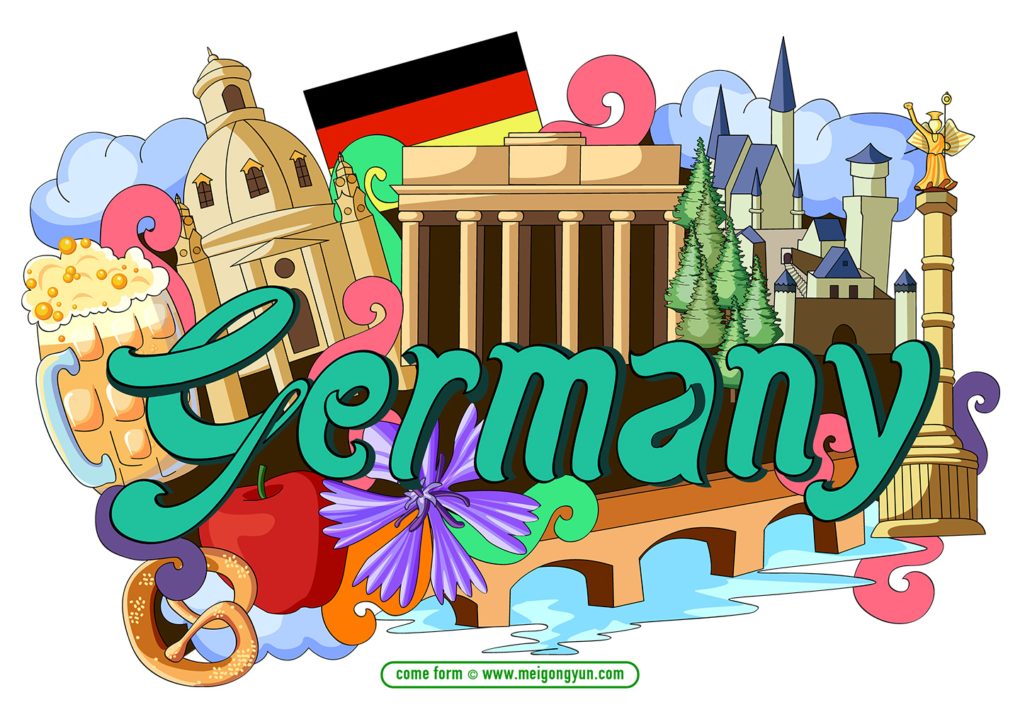 手绘涂鸦世界国家城市德国特色建筑矢量元素germany