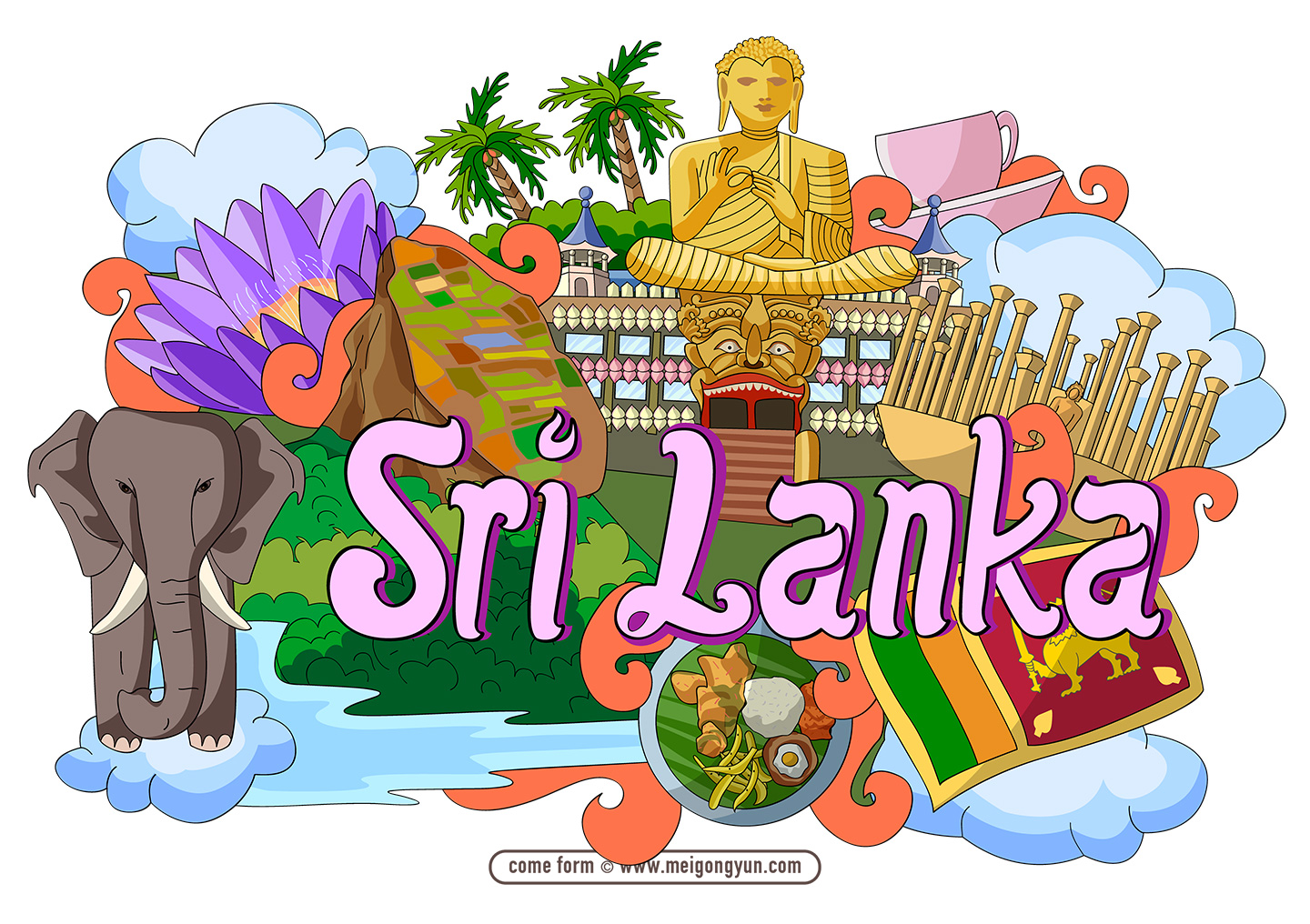 手绘涂鸦世界国家城市斯里兰卡特色建筑矢量元素srilanka